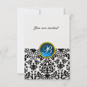 Invitación Piedra de gema DAMASK MONOGRAMADA hielo azul zafir