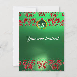 Invitación Piedra de gema de damasco esmeralda monograma verd