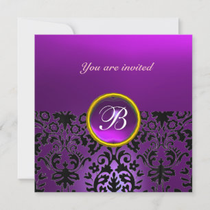 Invitación Piedra de gema de DAMASCO Monograma amatista púrpu