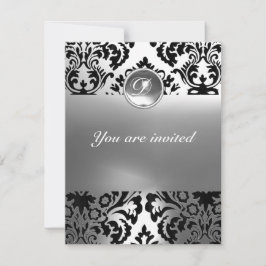 Invitación Piedra de gema de DAMASCO monograma blanco
