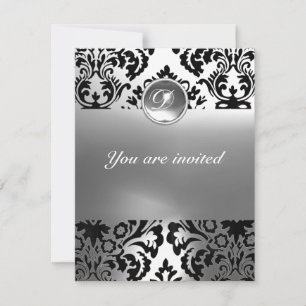 Invitación Piedra de gema de DAMASCO monograma blanco