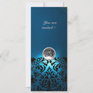 Invitación Piedra de gema de DAMASCO MONOGRAMA  blanco azul,v