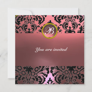 Invitación Piedra de gema de DAMASCO monograma rosa
