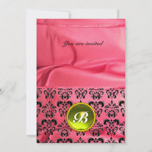 Invitación piedra de gema de DAMASCO monograma seda rosa