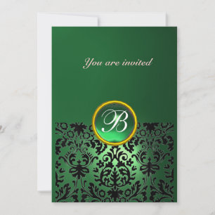 Invitación Piedra de gema de DAMASCO Monograma verde jade