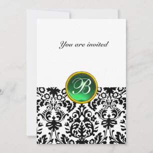 Invitación Piedra de gema de DAMASCO Monograma verde jade