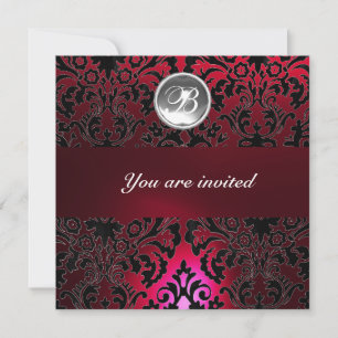 Invitación Piedra de gema de DAMASKO monograma rojo burdeos b