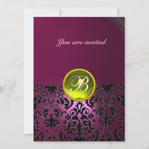 Invitación Piedra de gema de DAMASKO monograma rosa amarillo