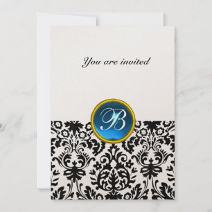 Invitación Piedra de joyería DAMASK GEM monograma zafiro azul