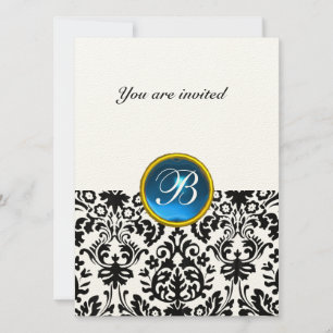 Invitación Piedra de joyería DAMASK MONOGRAMA fieltro azul za