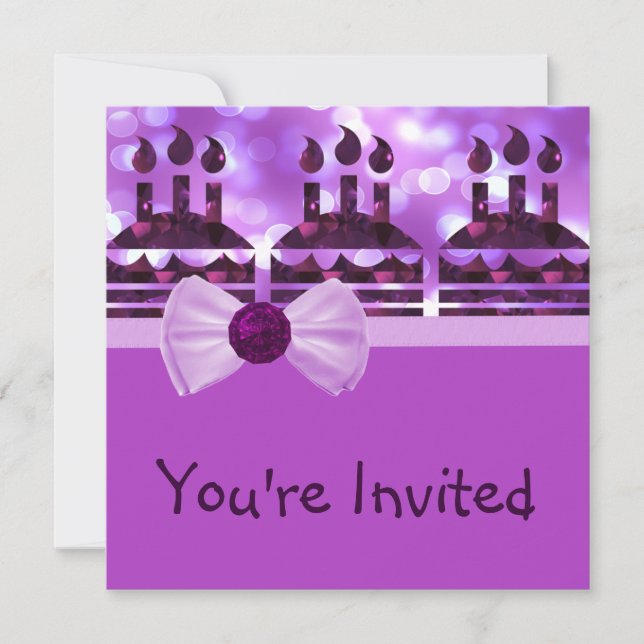 Invitación Piedra de pastel de cumpleaños Girlie Bokeh (Anverso)