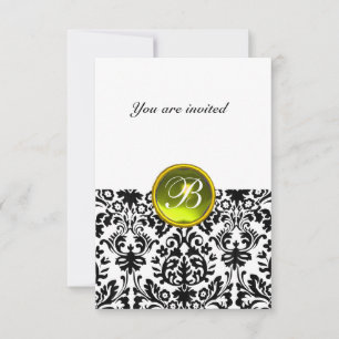 Invitación PIEDRA GEMA DAMASCO MONOGRAMA amarillo blanco rsv