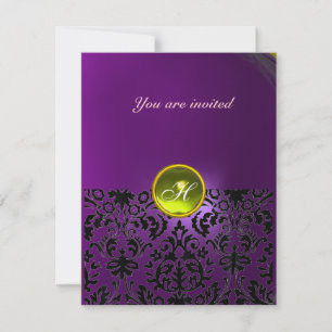 Invitación PIEDRA GEMA DAMASCO MONOGRAMA amarillo púrpura
