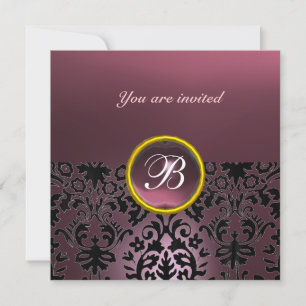 Invitación Piedra gema DAMASK monograma amatista púrpura oscu