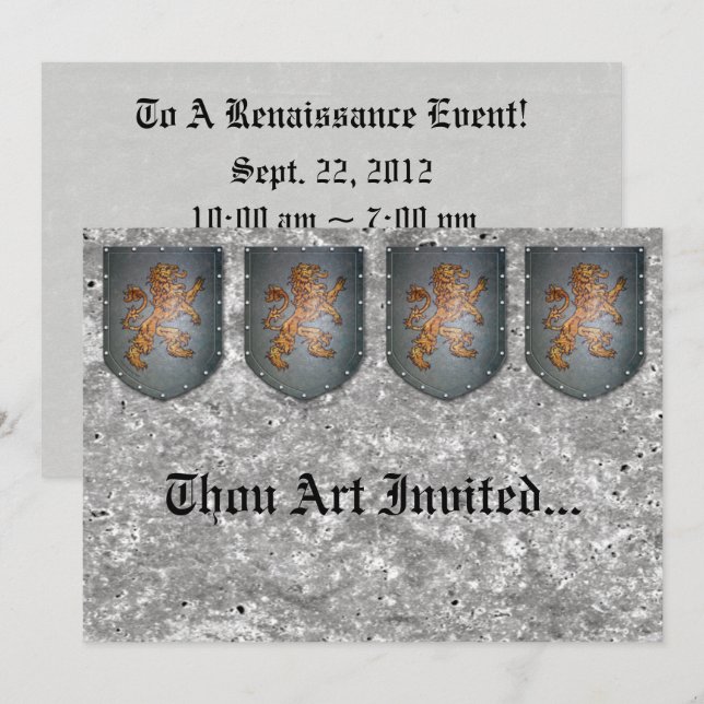 Invitación Piedra gris del león metalizado del escudo falsa (Anverso / Reverso)