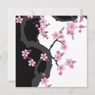 Invitación Piedra japonesa de kimono negro y rosa blanco