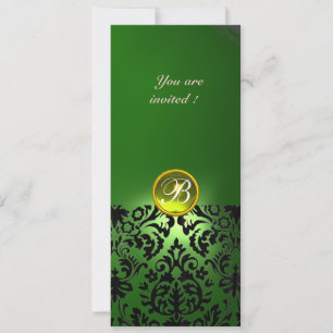Invitación Piedra preciosa DAMASK GEM Monograma verde amarill