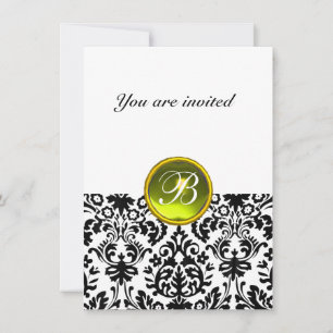 Invitación Piedra preciosa DAMASK MONOGRAMA  amarillo blanco 