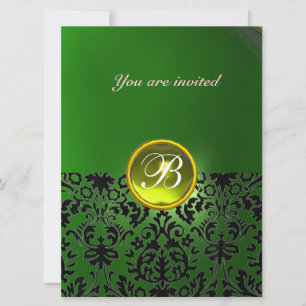 Invitación Piedra preciosa DAMASK MONOGRAMA amarillo verde