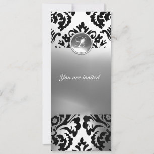 Invitación Piedra preciosa DAMASK MONOGRAMA blanca