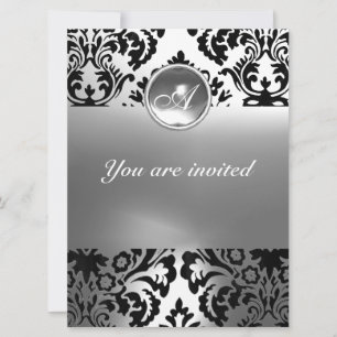 Invitación Piedra preciosa DAMASK MONOGRAMA blanca