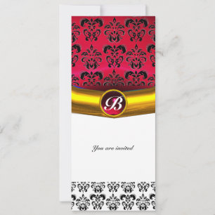 Invitación Piedra preciosa DAMASK MONOGRAMA blanca roja borgo
