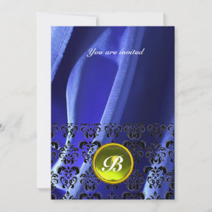 Invitación Piedra preciosa DAMASK MONOGRAMA de seda azul
