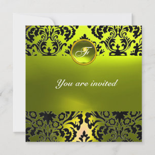 Invitación Piedra preciosa DAMASK MONOGRAMA en amarillo
