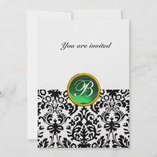 Invitación Piedra preciosa DAMASK MONOGRAMA hielo verde jade