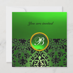 Invitación Piedra preciosa DAMASK MONOGRAMA jade verde