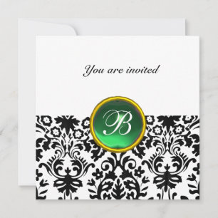 Invitación Piedra preciosa DAMASK MONOGRAMA jade verde blanco