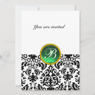 Invitación Piedra preciosa DAMASK MONOGRAMA jade verde blanco