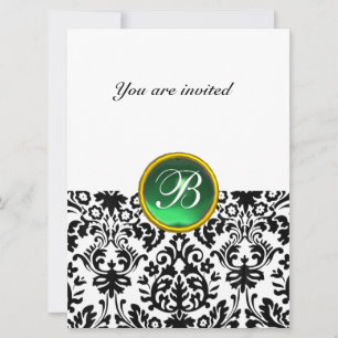 Invitación Piedra preciosa DAMASK MONOGRAMA jade verde blanco