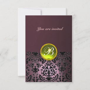 Invitación Piedra preciosa DAMASK MONOGRAMA púrpura amarillo