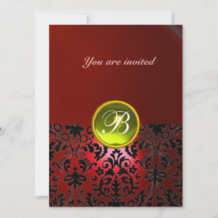 Invitación Piedra preciosa DAMASK MONOGRAMA roja amarilla