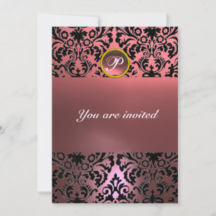 Invitación Piedra preciosa DAMASK MONOGRAMA rosa