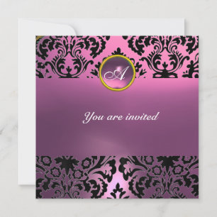 Invitación Piedra preciosa DAMASK MONOGRAMA rosa púrpura