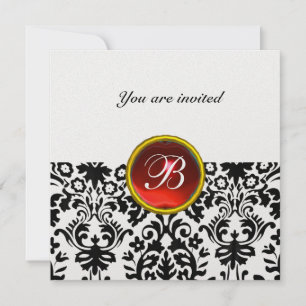 Invitación Piedra preciosa DAMASK MONOGRAMA rubí rojo hielo
