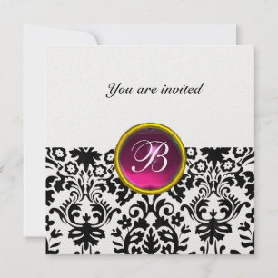 Invitación Piedra preciosa DAMASK MONOGRAMA rubí rosa hielo