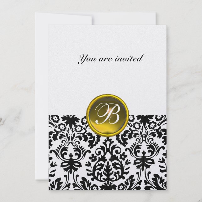 Invitación Piedra preciosa DAMASK MONOGRAMA topacio amarillo  (Anverso)