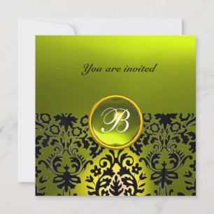 Invitación Piedra preciosa DAMASK MONOGRAMA topacio amarillo
