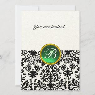 Invitación Piedra preciosa DAMASK MONOGRAMA verde jade motead