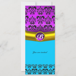 Invitación Piedra preciosa DAMASK MONOGRAMA violeta púrpura