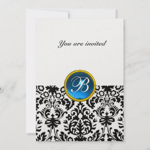 Invitación Piedra preciosa DAMASK MONOGRAMÁTICA zafiro hielo 