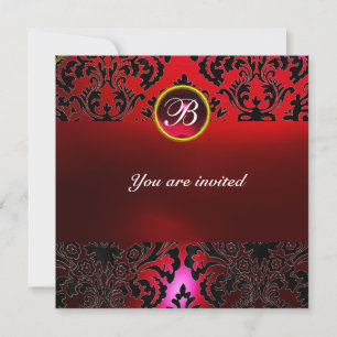 Invitación Piedra preciosa DAMASK MONOGRAMMA burgundy rojo