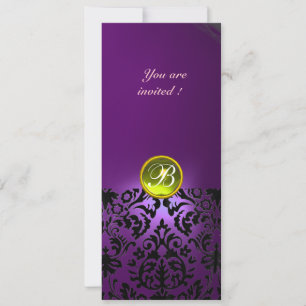 Invitación Piedra preciosa de damasco con monograma amarillo