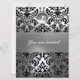 Invitación Piedra preciosa de damasco en blanco y negro con m