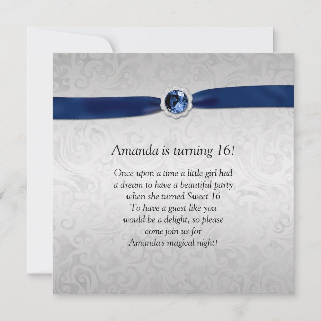 Invitación Piedra preciosa de plata de Blue Ribbon del (Anverso)