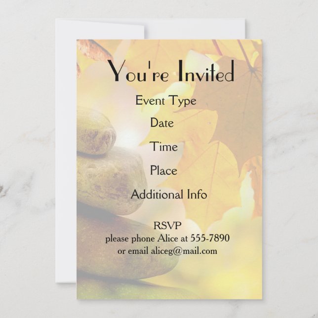 Invitación Piedras de meditación zen y hojas de arce (Reverso)