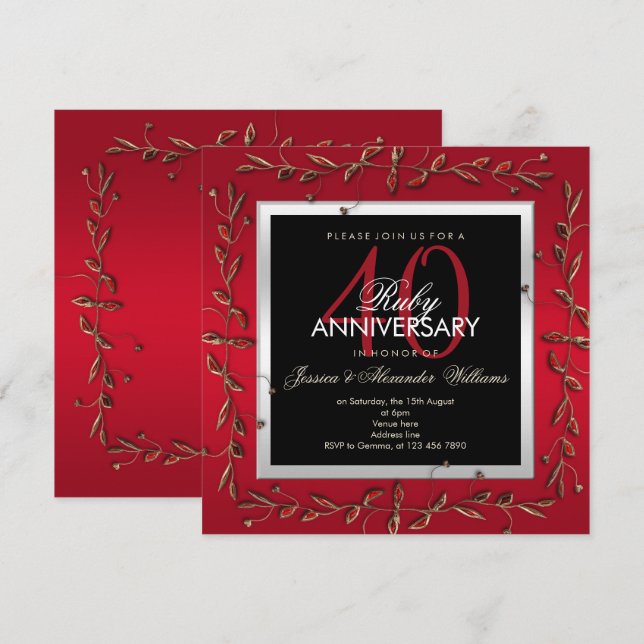 Invitación Piedras preciosas de rubí elegantes Aniversario de (Anverso / Reverso)